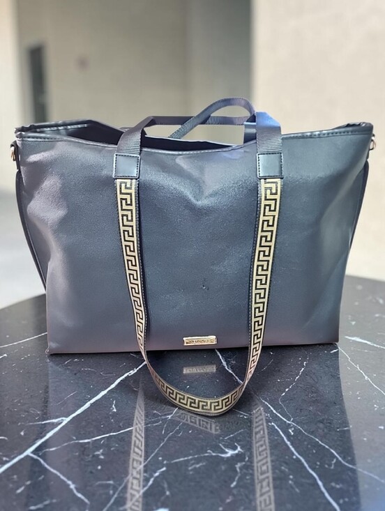 Versace Handbags - Versace Fragrance Summer Tote Bag Black Gold Greek Key NWT 20" Travel Beach Tote